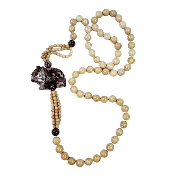 Vintage Pink Spotted Leopard Jasper Carved Elephant Beaded Necklace - Picture 6 of 11